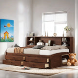 Wooden Full Size Kids Captain Bed with Shelves and Storage, Antique Brown