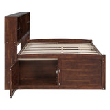 Wooden Full Size Kids Captain Bed with Shelves and Storage, Antique Brown