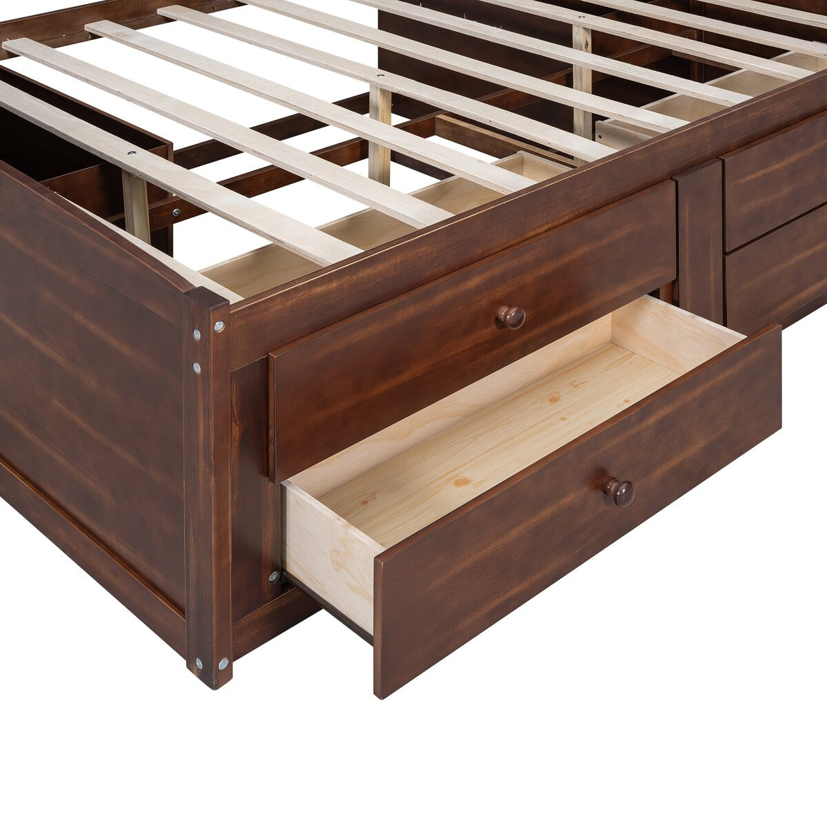 Wooden Full Size Kids Captain Bed with Shelves and Storage, Antique Brown