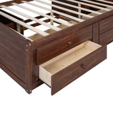 Wooden Full Size Kids Captain Bed with Shelves and Storage, Antique Brown
