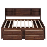 Wooden Full Size Kids Captain Bed with Shelves and Storage, Antique Brown