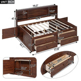 Wooden Full Size Kids Captain Bed with Shelves and Storage, Antique Brown
