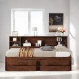 Wooden Full Size Kids Captain Bed with Shelves and Storage, Antique Brown