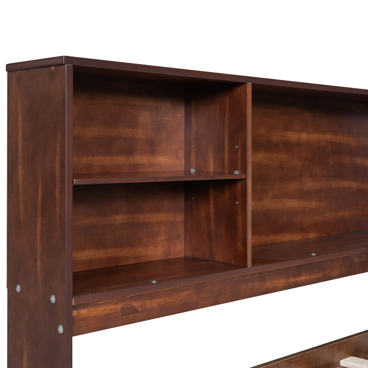Wooden Full Size Kids Captain Bed with Shelves and Storage, Antique Brown