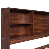Wooden Full Size Kids Captain Bed with Shelves and Storage, Antique Brown