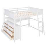 Wooden Full Size Loft Bed with Drawers and Desk, Platform Bed with Shelves