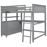 Wooden Full Size Loft Bed with Drawers and Desk, Platform Bed with Shelves