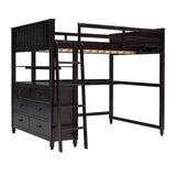 Wooden Full Size Loft Bed with Drawers and Desk, Platform Bed with Shelves
