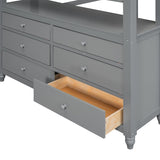 Wooden Full Size Loft Bed with Drawers and Desk, Platform Bed with Shelves