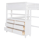 Wooden Full Size Loft Bed with Drawers and Desk, Platform Bed with Shelves