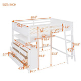 Wooden Full Size Loft Bed with Drawers and Desk, Platform Bed with Shelves