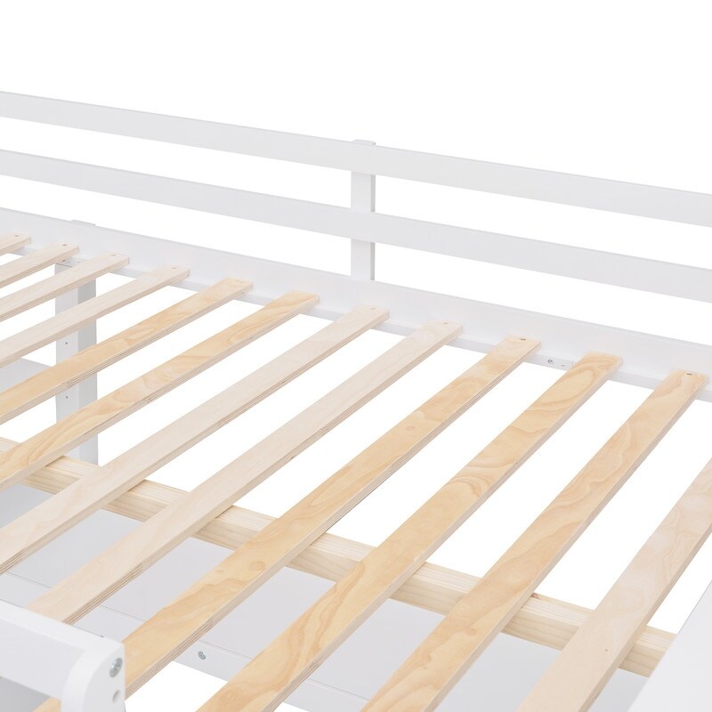 Wooden Full Size Loft Bed with Drawers and Desk, Platform Bed with Shelves