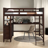 Wooden Full Size Loft Bed with Drawers and Desk, Platform Bed with Shelves