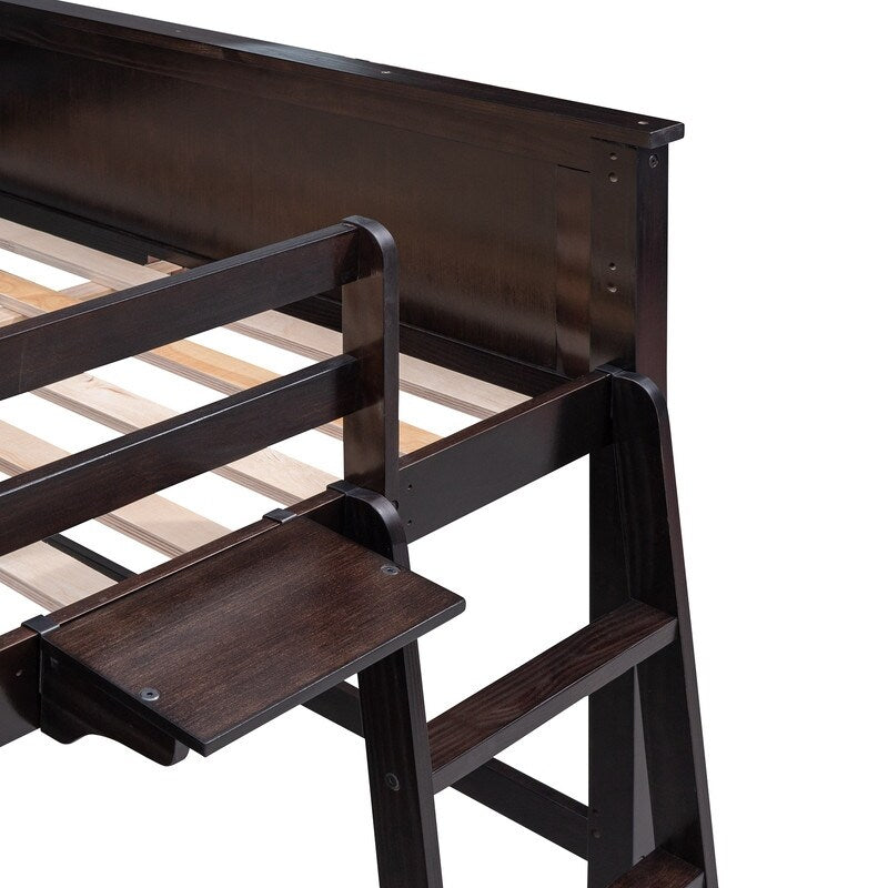 Wooden Full Size Loft Bed with Drawers and Desk, Platform Bed with Shelves