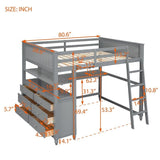 Wooden Full Size Loft Bed with Drawers and Desk, Platform Bed with Shelves