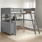 Wooden Full Size Loft Bed with Drawers and Desk, Platform Bed with Shelves