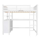 Wooden Full Size Loft Bed with Drawers and Desk, Platform Bed with Shelves