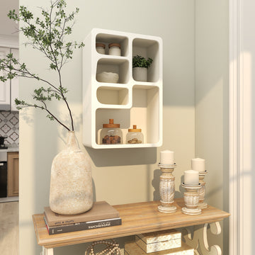 Wooden Geometric Arched Wall Shelf with Block Shapes - Cream or Black - Roche River Decor