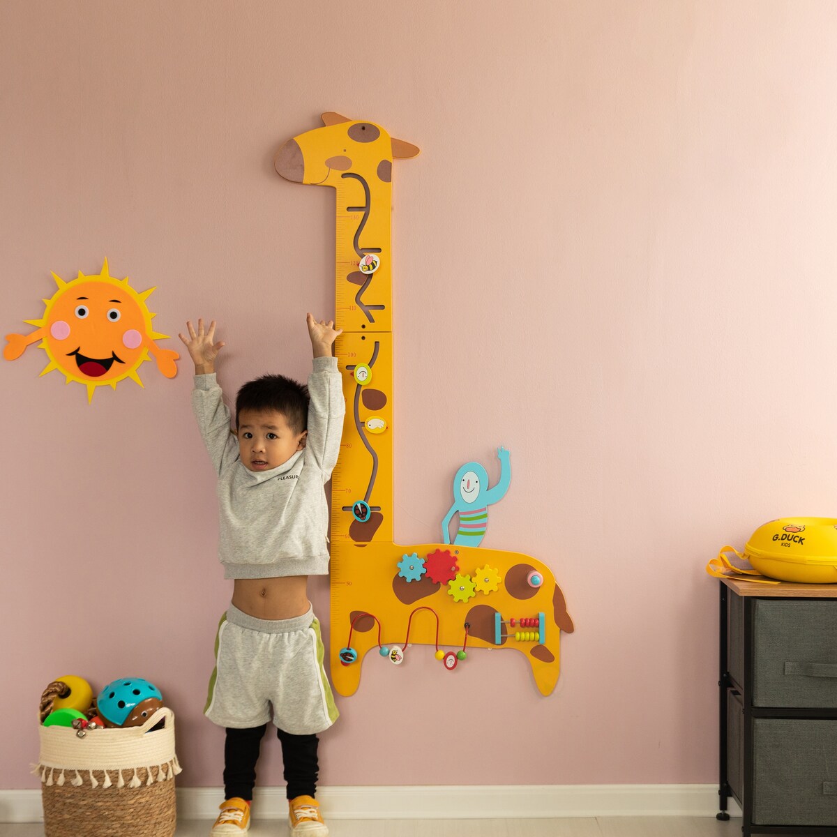 Wooden Giraffe Sensory Wall Game, Activity Toy Growth Chart for Playroom, Nursery, Preschool, and Doctors' Office