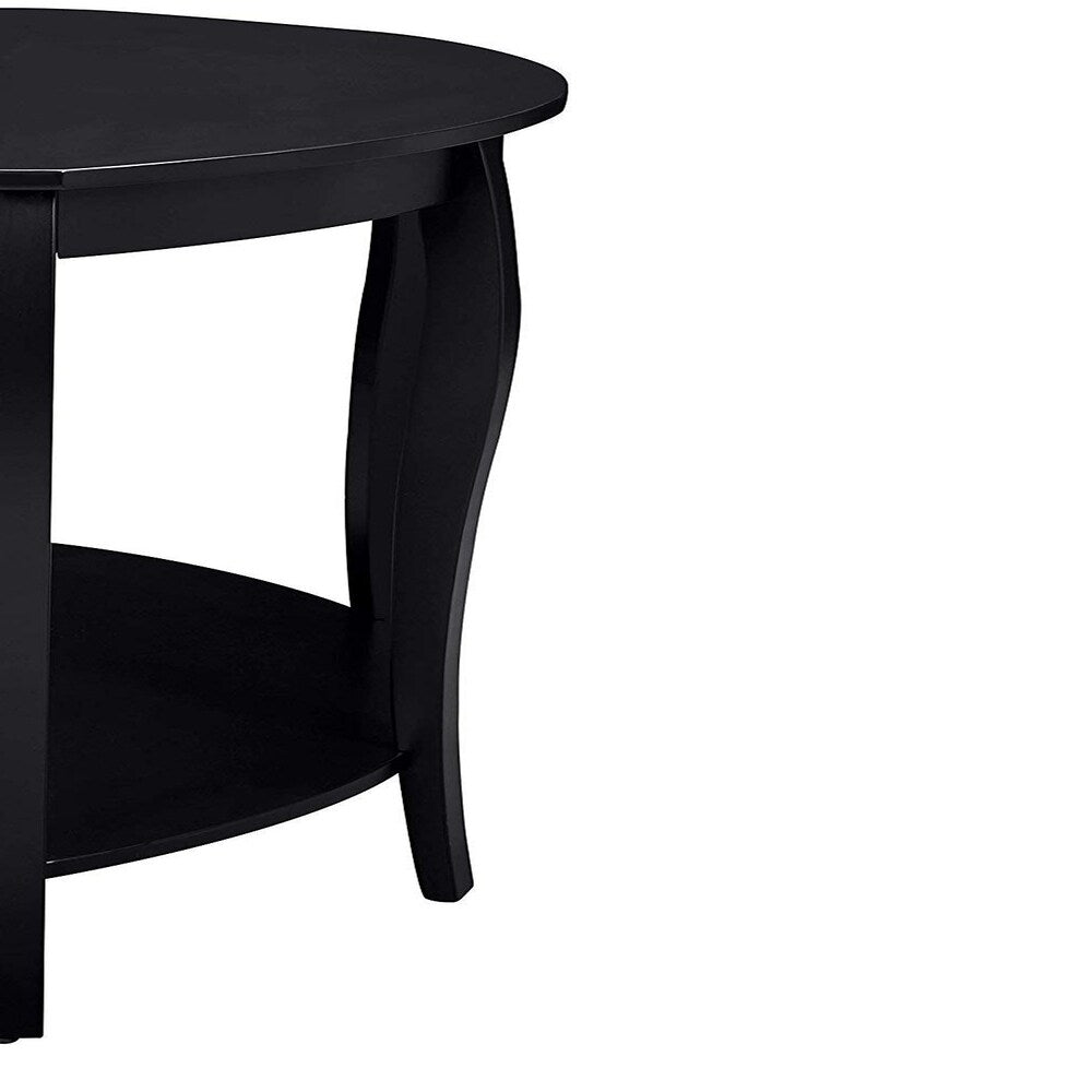 Wooden Half Moon Shape Console Table with Open Bottom Shelf, Black
