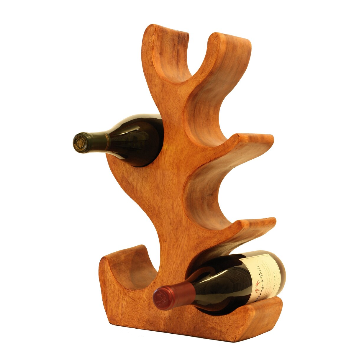 Wooden Hand Carved 18" Tall 6 Bottles Wine Rack Bottle Holder Free Standing Wood Home Decor Accent Decoration Gift Bar Handmade