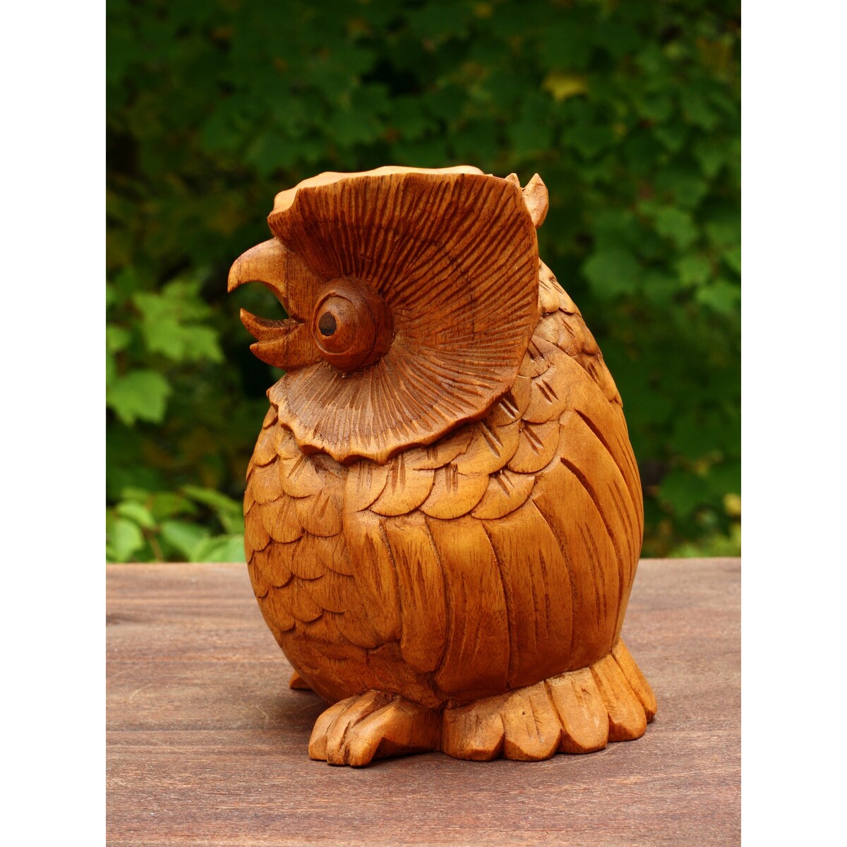 Wooden Hand Carved Owl Statue Figurine Sculpture Art Decorative Home Decor Accent Handmade Handcrafted Decoration Bird