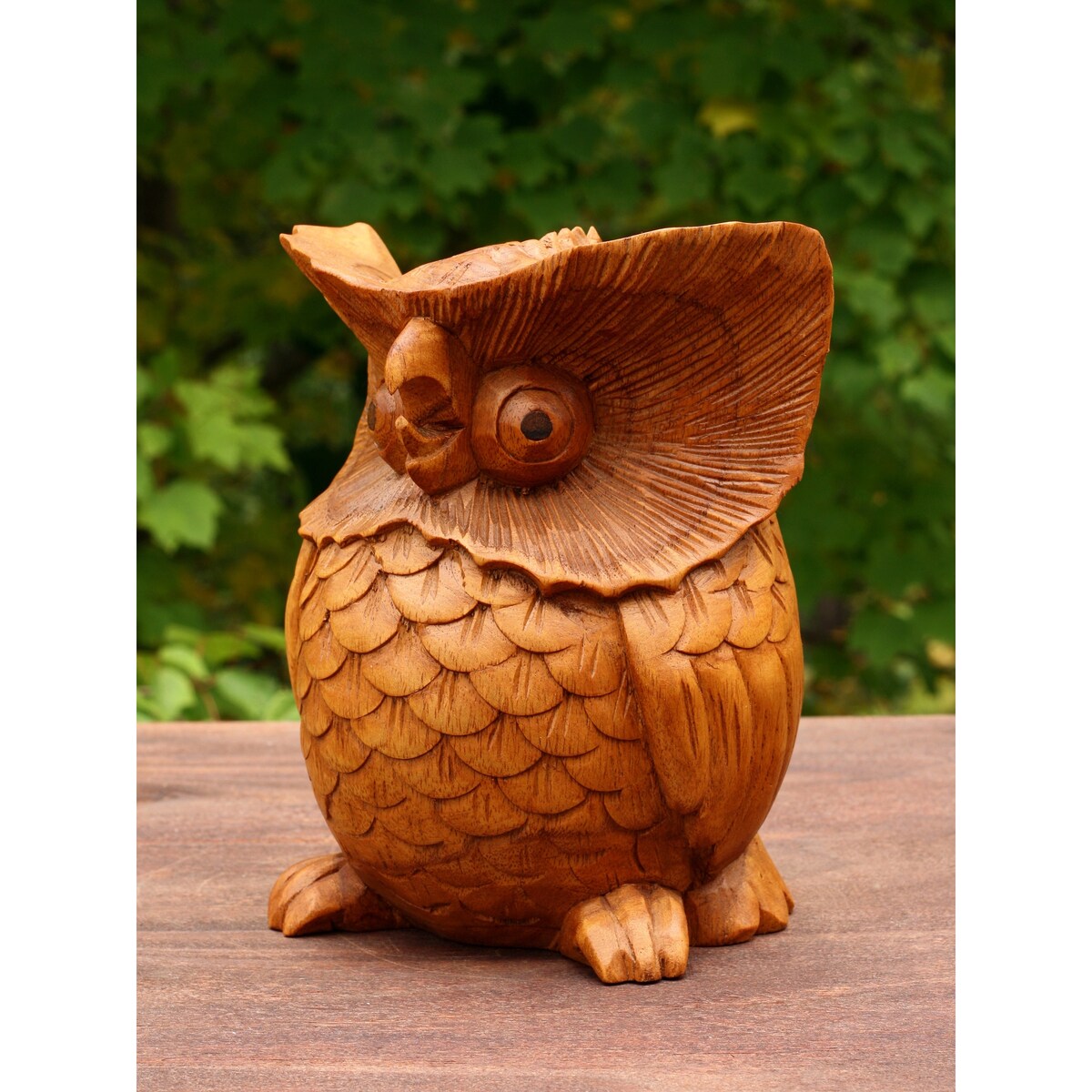 Wooden Hand Carved Owl Statue Figurine Sculpture Art Decorative Home Decor Accent Handmade Handcrafted Decoration Bird