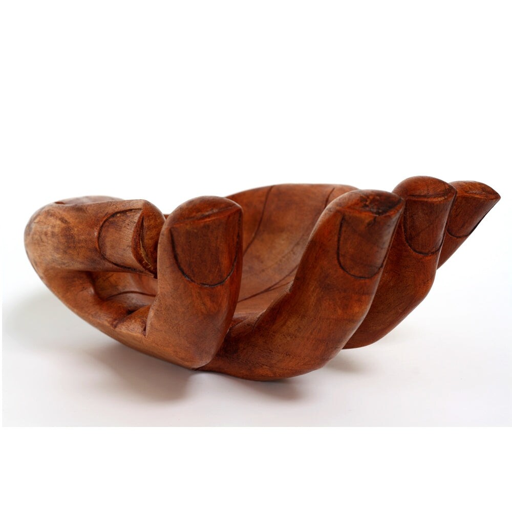 Wooden Handmade Hand Palm Fruit Decorative Bowl Centerpiece Hand Carved Art Home Decor Handcrafted Storage Wood Gift Bowls