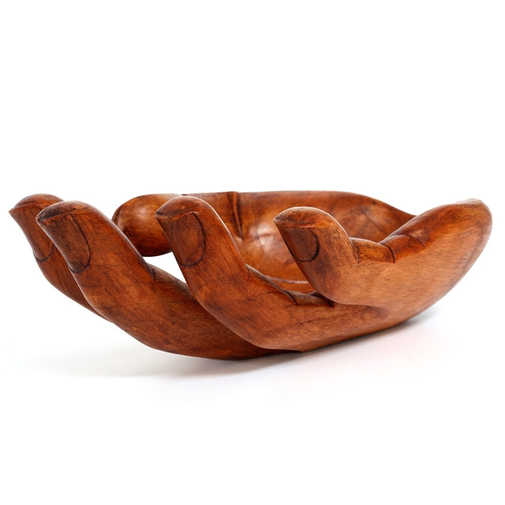 Wooden Handmade Hand Palm Fruit Decorative Bowl Centerpiece Hand Carved Art Home Decor Handcrafted Storage Wood Gift Bowls