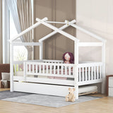 Wooden House Bed with Twin Size Trundle