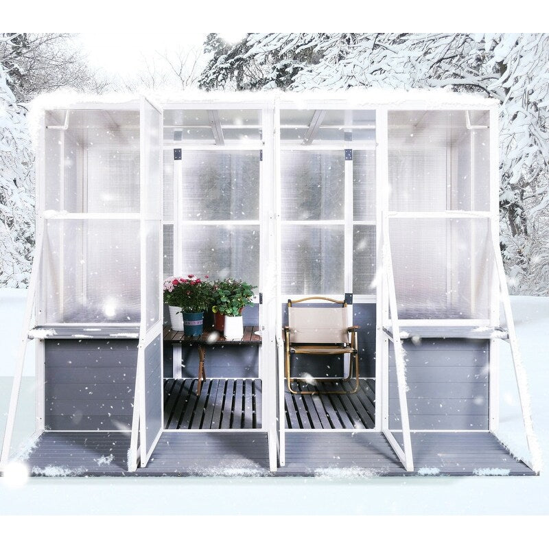 Wooden Lean to Greenhouses for Outdoors, Heavy Duty Walk in Green House for Outside Winter