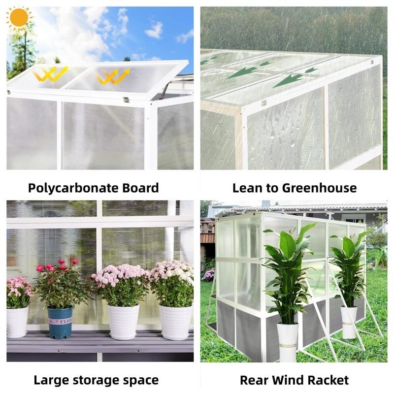 Wooden Lean to Greenhouses for Outdoors, Heavy Duty Walk in Green House for Outside Winter