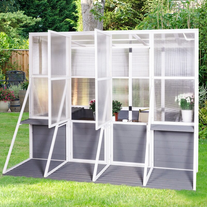Wooden Lean to Greenhouses for Outdoors, Heavy Duty Walk in Green House for Outside Winter
