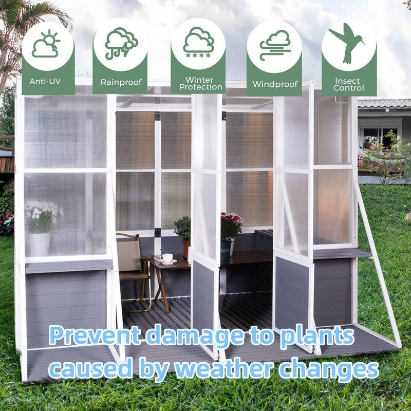 Wooden Lean to Greenhouses for Outdoors, Heavy Duty Walk in Green House for Outside Winter