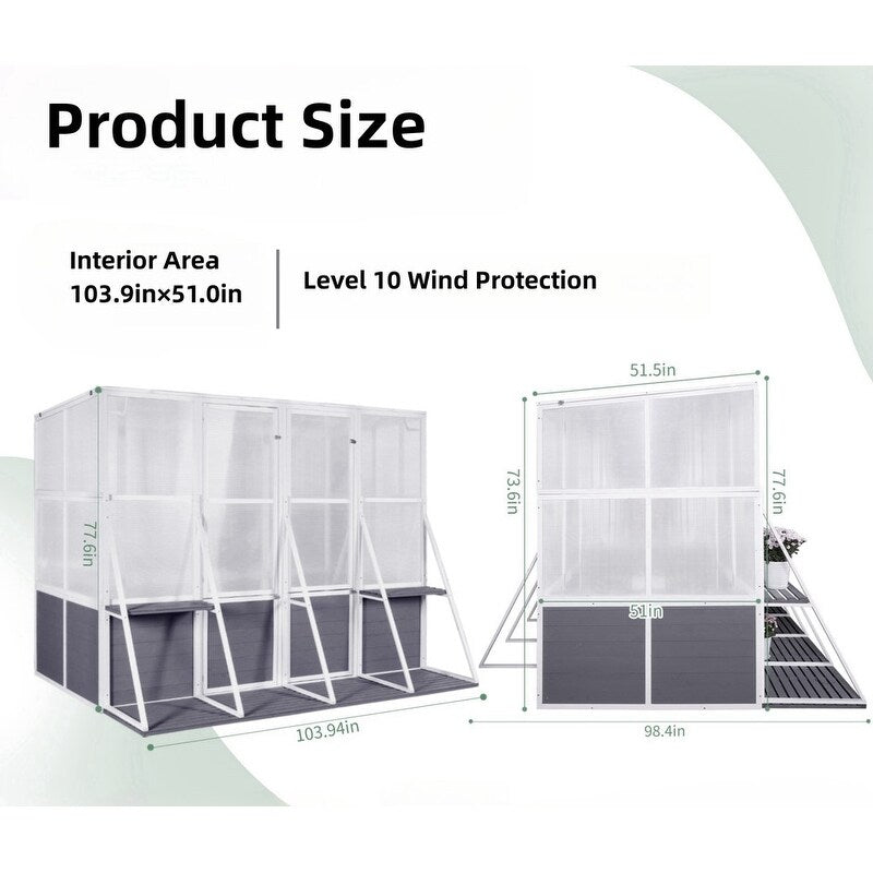 Wooden Lean to Greenhouses for Outdoors, Heavy Duty Walk in Green House for Outside Winter