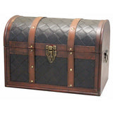 Wooden Leather Round Top Treasure Chest - Brown