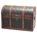 Wooden Leather Round Top Treasure Chest - Brown