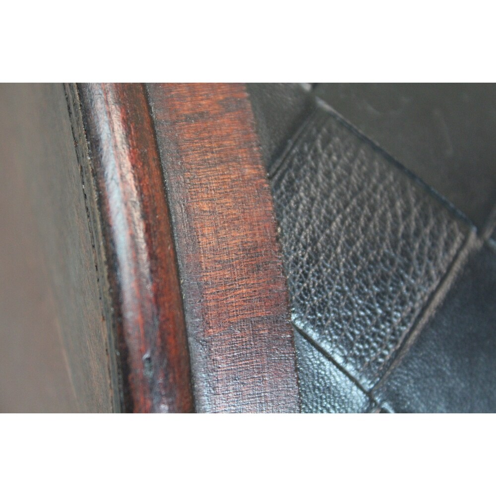 Wooden Leather Round Top Treasure Chest - Brown