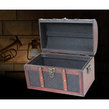 Wooden Leather Round Top Treasure Chest - Brown