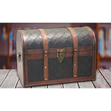 Wooden Leather Round Top Treasure Chest - Brown