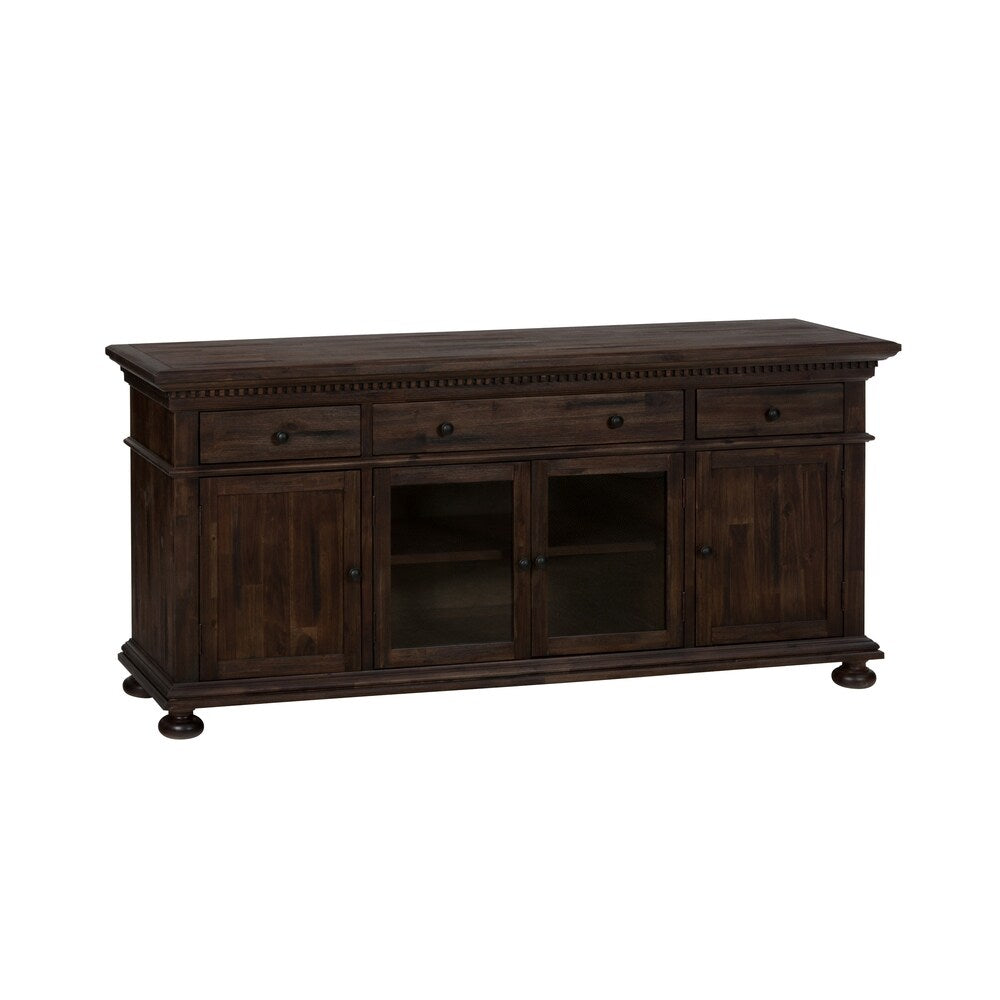 Wooden Media Console with Dentil Molding, Rustic Brown