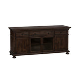 Wooden Media Console with Dentil Molding, Rustic Brown