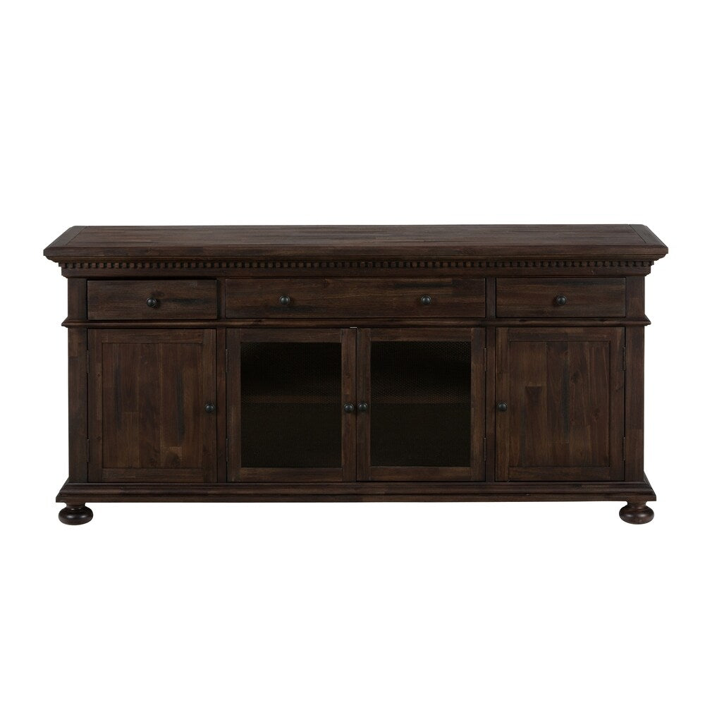 Wooden Media Console with Dentil Molding, Rustic Brown