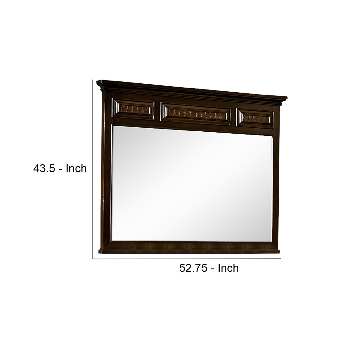 Wooden Mirror with Embossed Textured Details, Cherry Brown