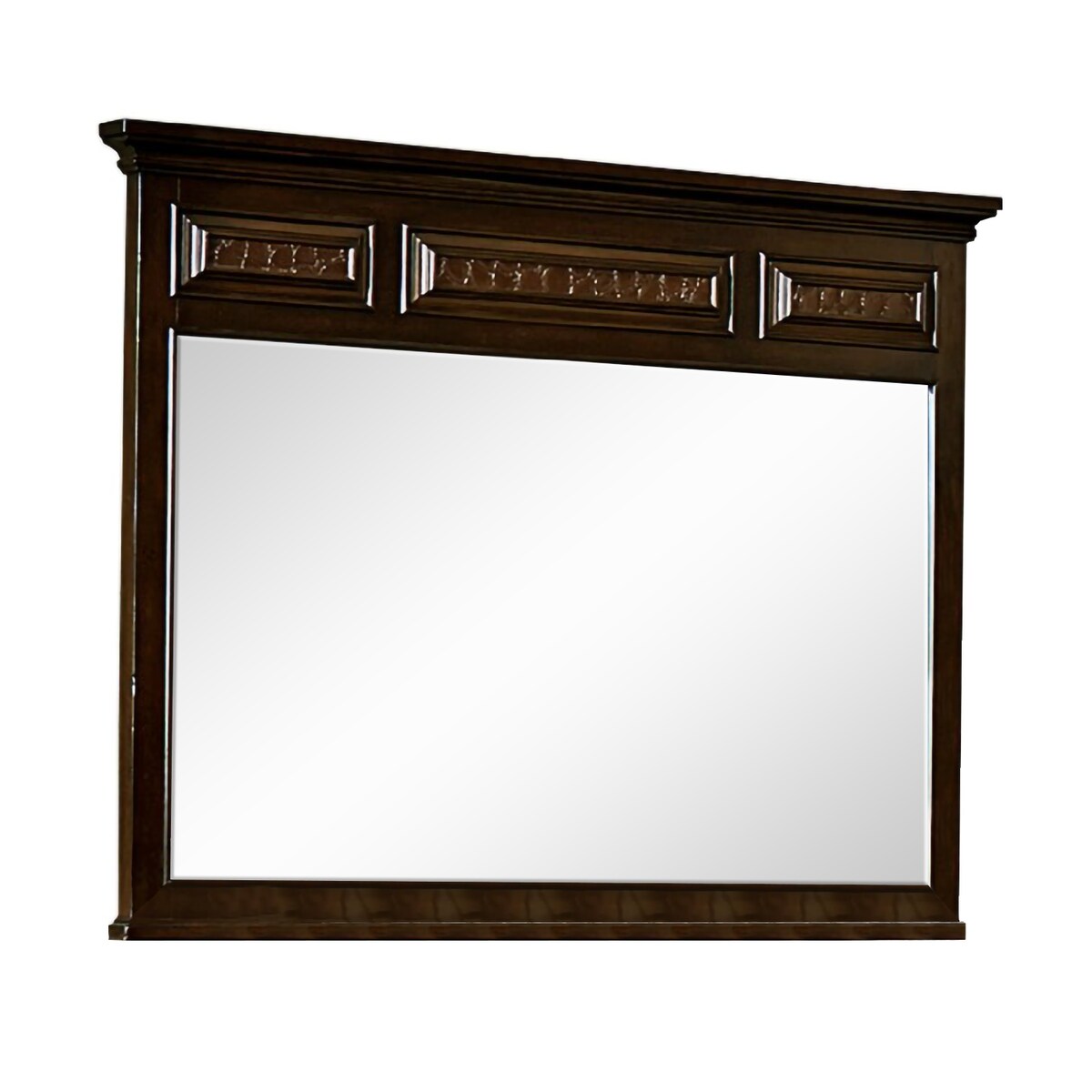 Wooden Mirror with Embossed Textured Details, Cherry Brown