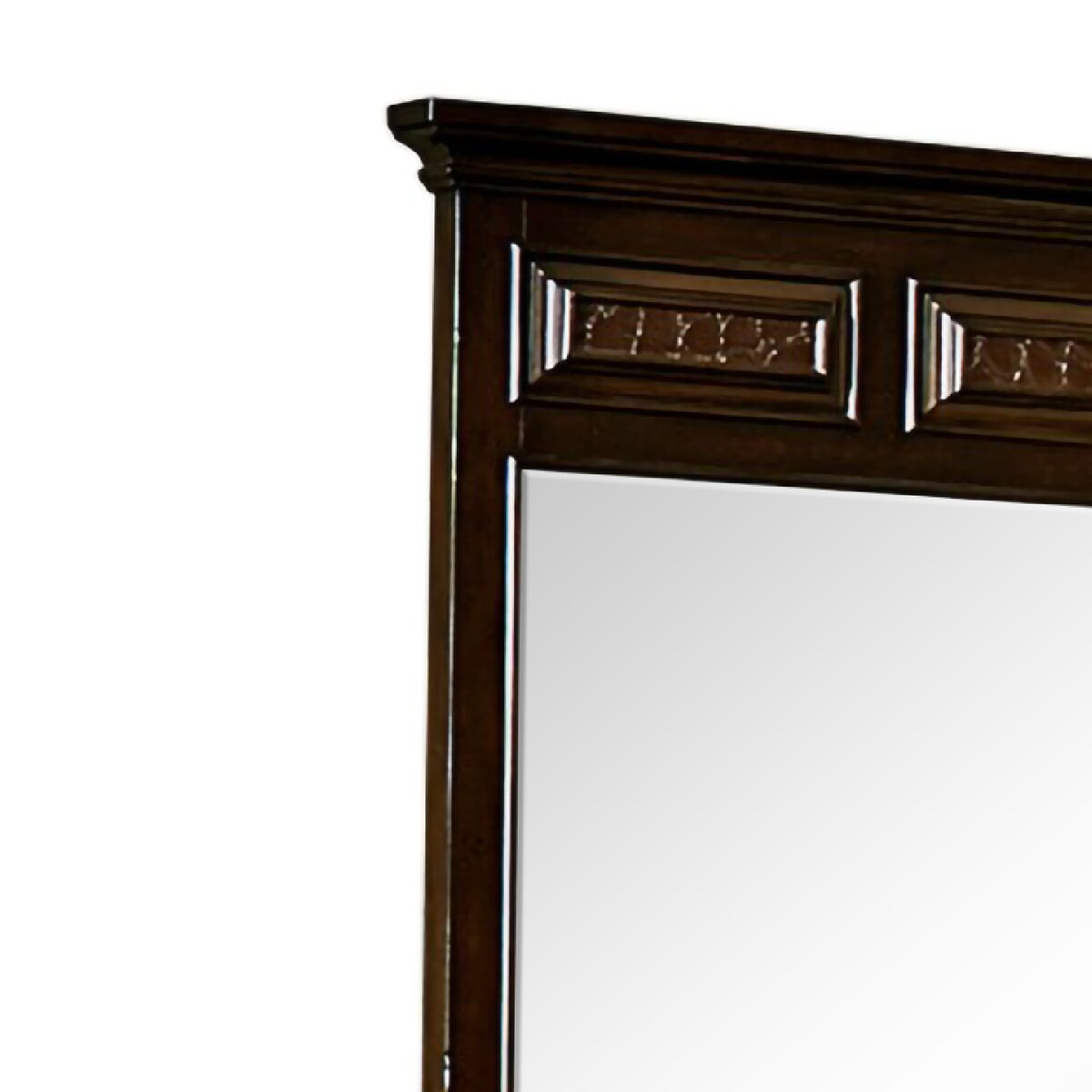 Wooden Mirror with Embossed Textured Details, Cherry Brown
