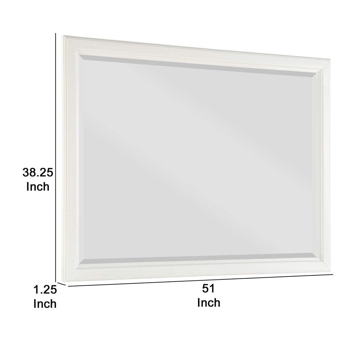 Wooden Mirror with Raised Edges and Molded Details, White