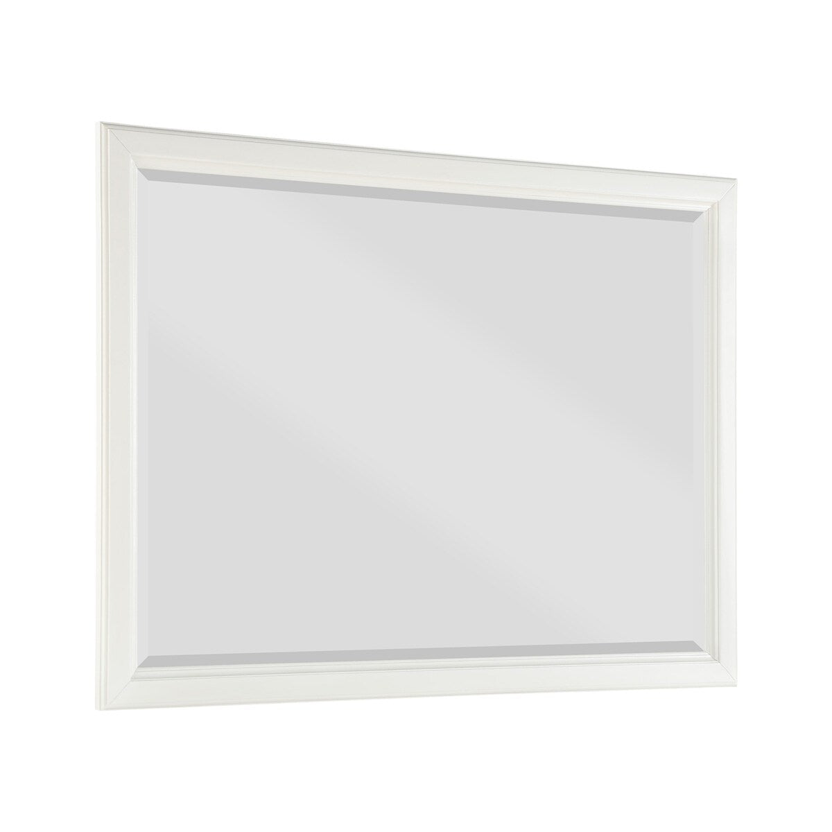 Wooden Mirror with Raised Edges and Molded Details, White