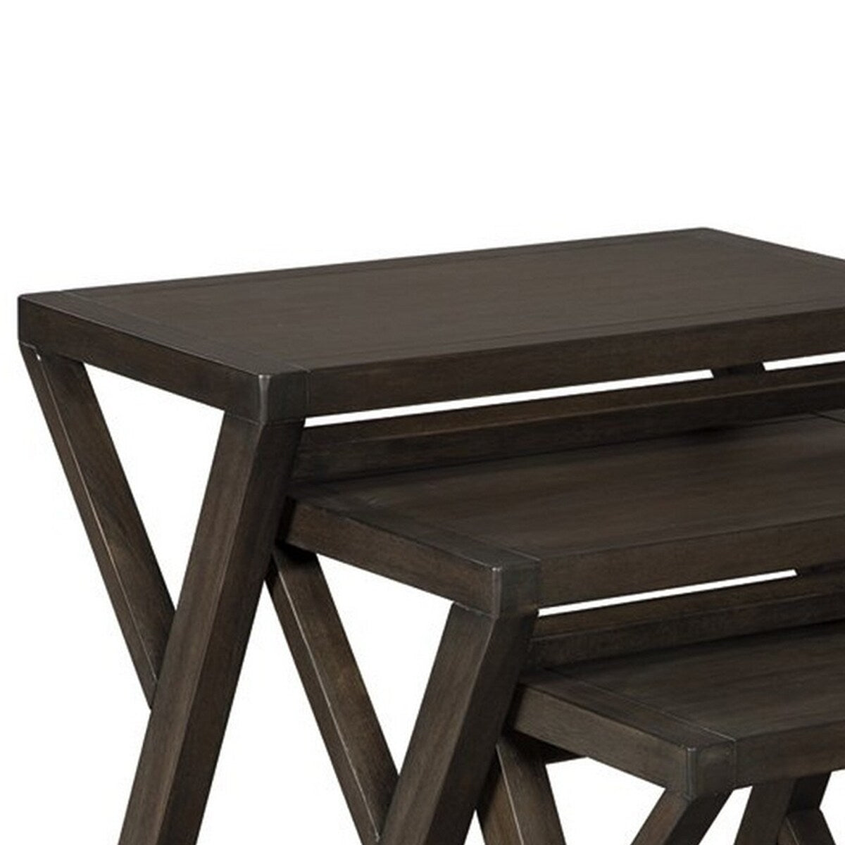 Wooden Nesting Accent Table with Geometric Design Base, Set of 3, Brown