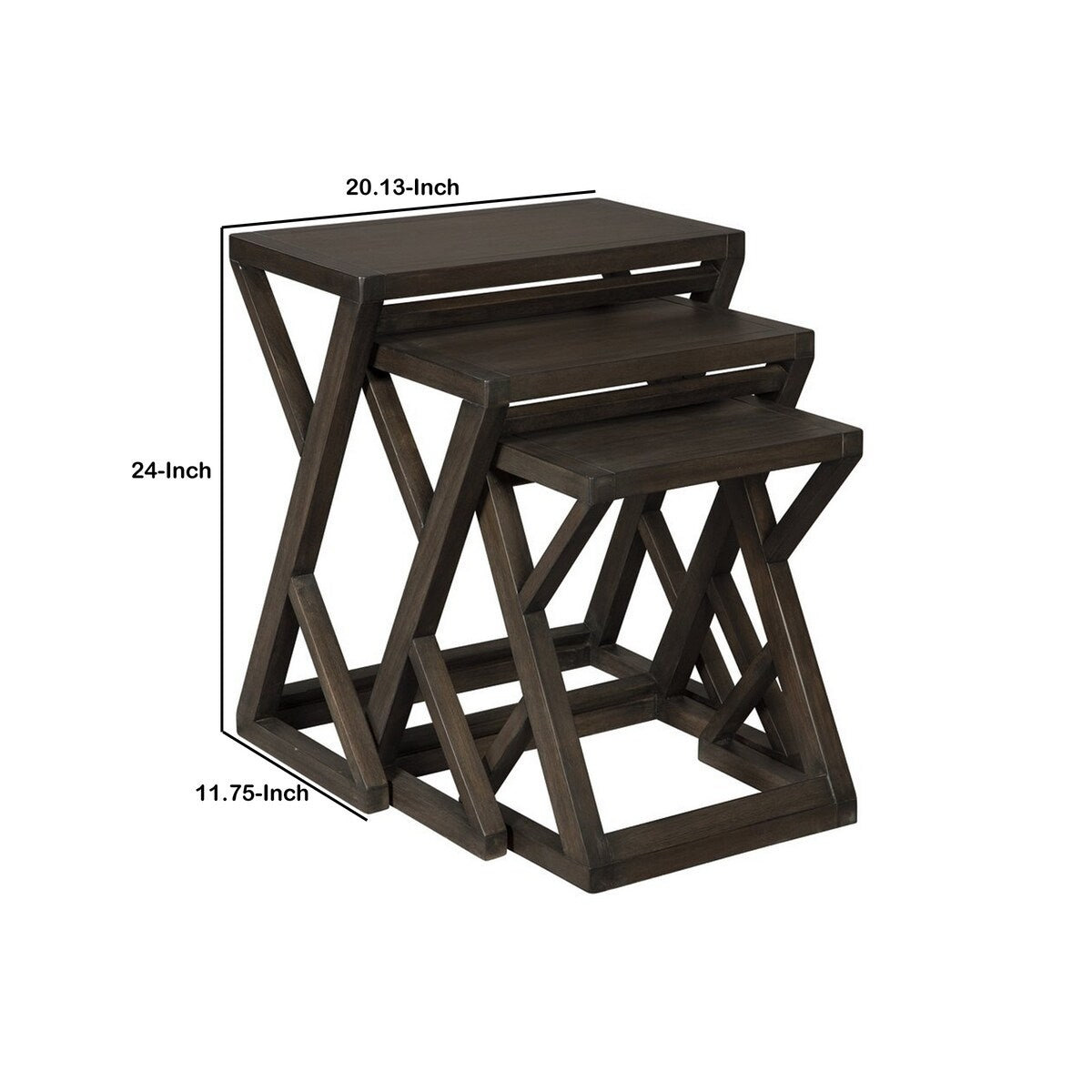 Wooden Nesting Accent Table with Geometric Design Base, Set of 3, Brown